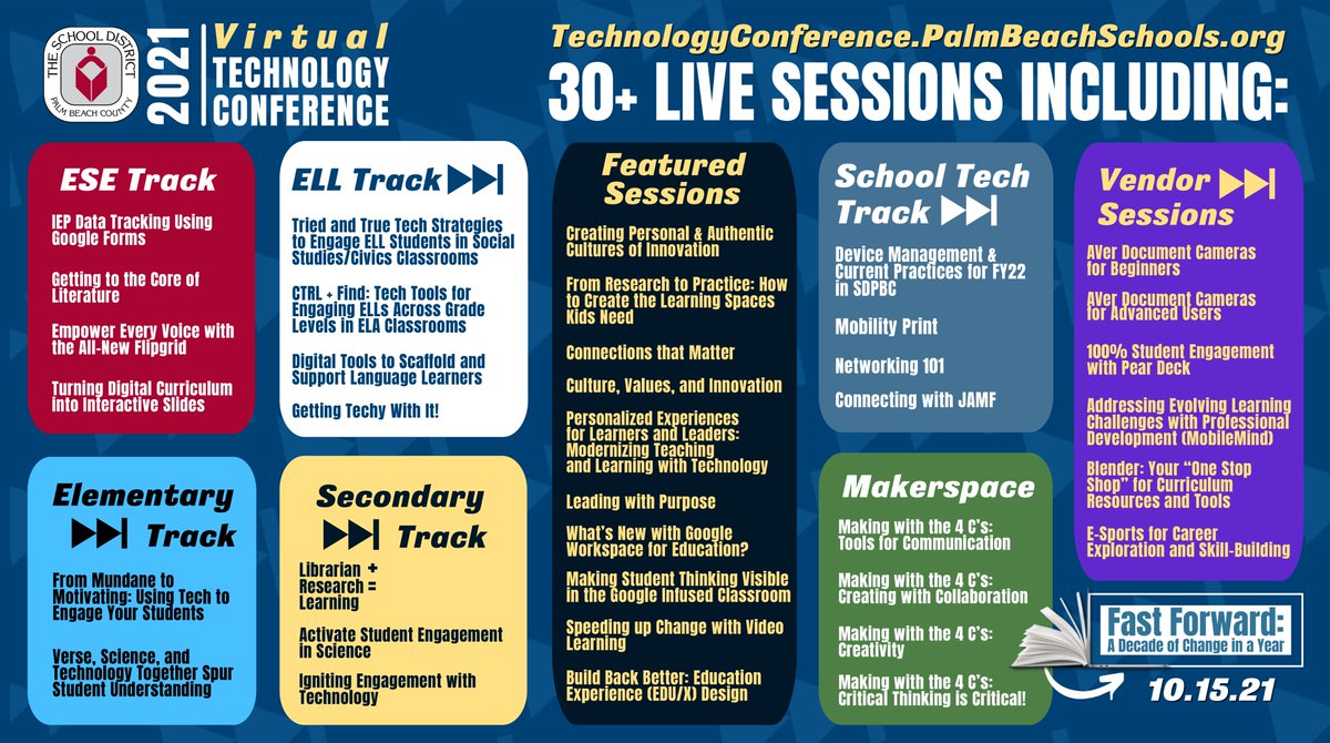 Educational Technology Team in Palm Beach County (@edtechpbc) on Twitter photo Our FREE Oct. 15th #edtech #PBCTechConf is bringing 30+ LIVE sessions straight to your home, school, or wherever you'll be joining from! Follow a specialized track, or choose à la carte. Not an <a href="/pbcsd/">The School District of Palm Beach County</a> teacher? GREAT! Registration is open to the public at bit.ly/2021TechConf Our FREE Oct. 15th #edtech #PBCTechConf is bringing 30+ LIVE sessions straight to your home, school, or wherever you'll be joining from! Follow a specialized track, or choose à la carte. Not an <a href="/pbcsd/">The School District of Palm Beach County</a> teacher? GREAT! Registration is open to the public at bit.ly/2021TechConf