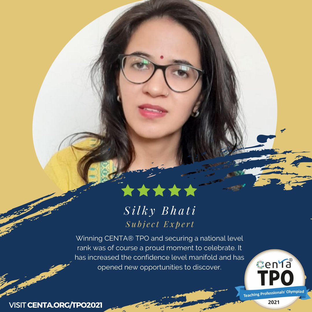CENTA_Team's tweet photo. A Subject Expert,  Ms. Silky Bhati shares about his #CENTA TPO winning experience. 

"It is an extremely #overwhelming and #proudmoment for me to participate and win #CENTATPO. It was definitely an #opportunity for those who feel #learning never ends."

https://t.co/tfwpjEIhac https://t.co/pJlZzrbMva