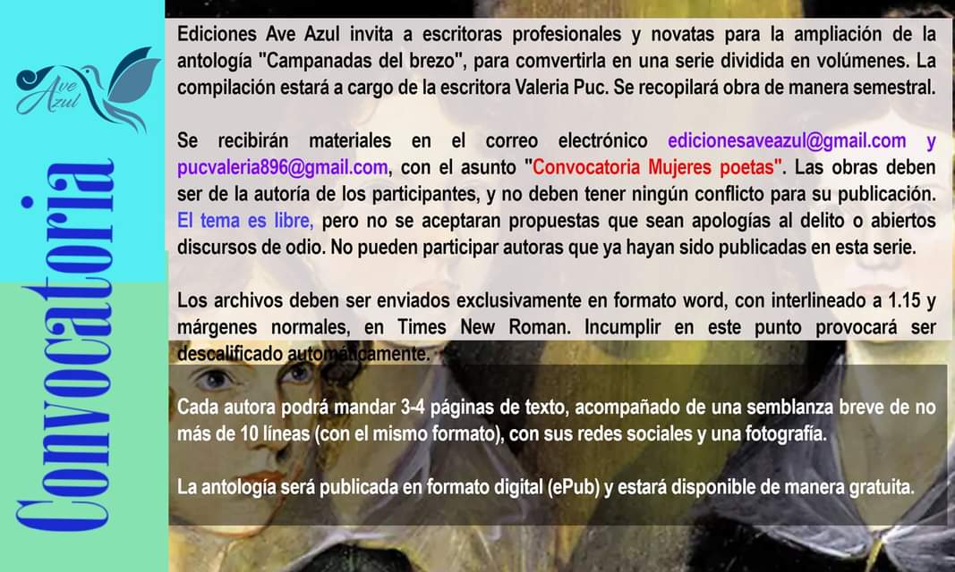 aveazulmx's tweet photo. Convocatoría a mujeres poetas, antología en ePub gratuita. https://t.co/tLSUFHrwcX
