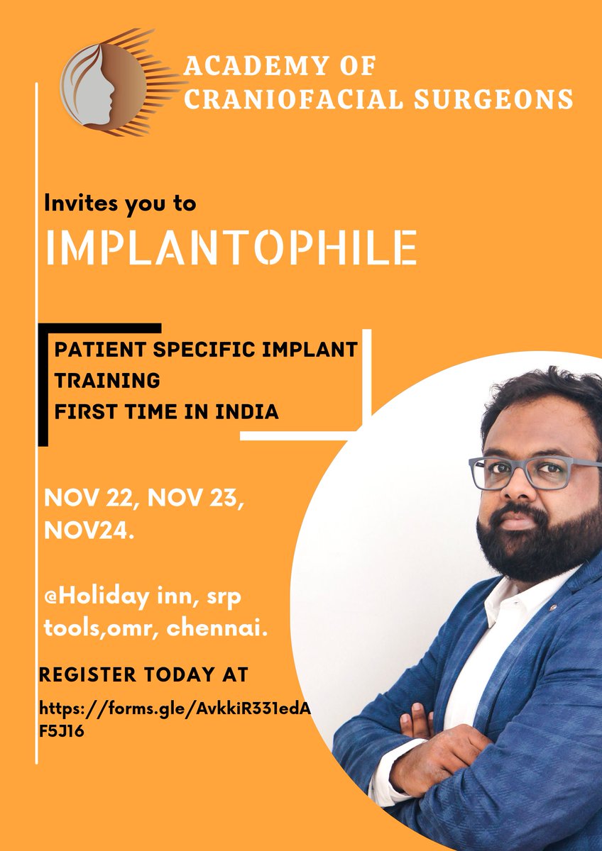 acsimplant's tweet photo. PATIENT SPECIFIC IMPLANT TRAINING FIRST TIME IN INDIA! 
DON'T MISS OUT ON THIS WORTHWHILE OPPORTUNITY. REGISTER NOW! 
#implants #implatcourse #chennai #dentistry https://t.co/54lSTpc72Q