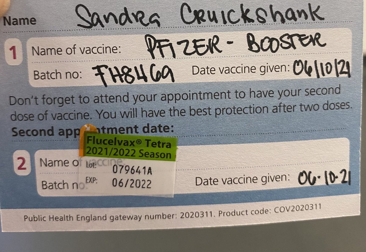 SandraCruicksh5's tweet photo. Feeling very brave today so had both my COVID Booster and Flu vaccination. Thank you once again to the vaccinating team @enherts @Cecilia98458795 @Laurenderrick15. I even got a Cadbury’s Booster bar 😍 https://t.co/gBiLmqgpZa