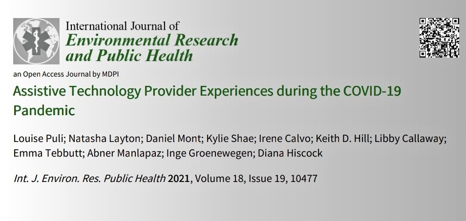 GATE_AT_World's tweet photo. 📢New publication!📢
Assistive Technology Provider Experiences during the COVID-19 Pandemic.
➡️ AT providers were innovative and adapted their services to meet the needs of AT users, but faced challenges.
Read open access here ⤵️
https://t.co/TJhkezzMk6 https://t.co/y7xjumSdE7