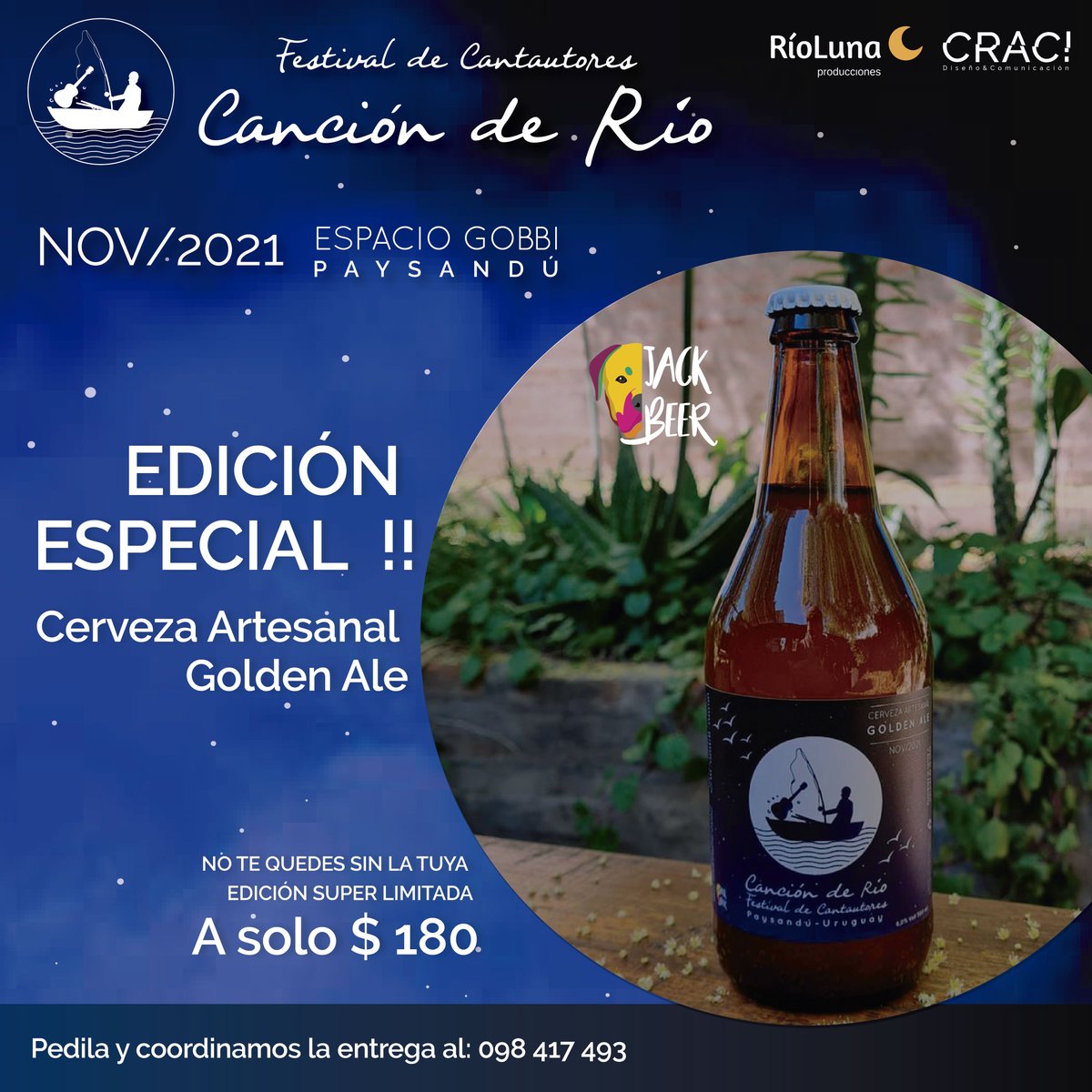 Cracuy's tweet photo. Buen día !!!
Estamos organizando el festival Canción de río 2021 y decidimos hacer una cerveza oficial, de la mano de  @jack_beer_cerveza_artesanal 
Si la querés 👉🏻 contáctanos al 098417493

#cancionderio #cervezaartesanal #festival #Musica https://t.co/ehQqudEqJY