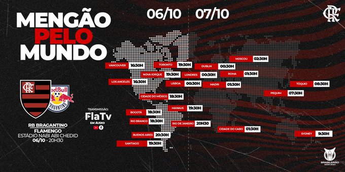 Confira os horários do jogo do Flamengo pelo mundo. Imagem: Flamengo (Twitter)