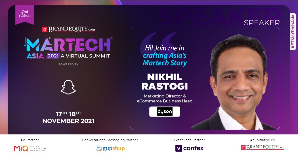 ETBrandEquity's tweet photo. Should #MarketingAutomation be outsourced to a consulting/agency partner? Our Speaker @NIKRUSTY from @Dyson to unveil at #ETMarTechAsia Summit. 
He is a senior business leader with 2 decades of experience in digital transformation &amp; brand building.

Click: https://t.co/0CNgNZWGjM https://t.co/KEnmVxV6Gs