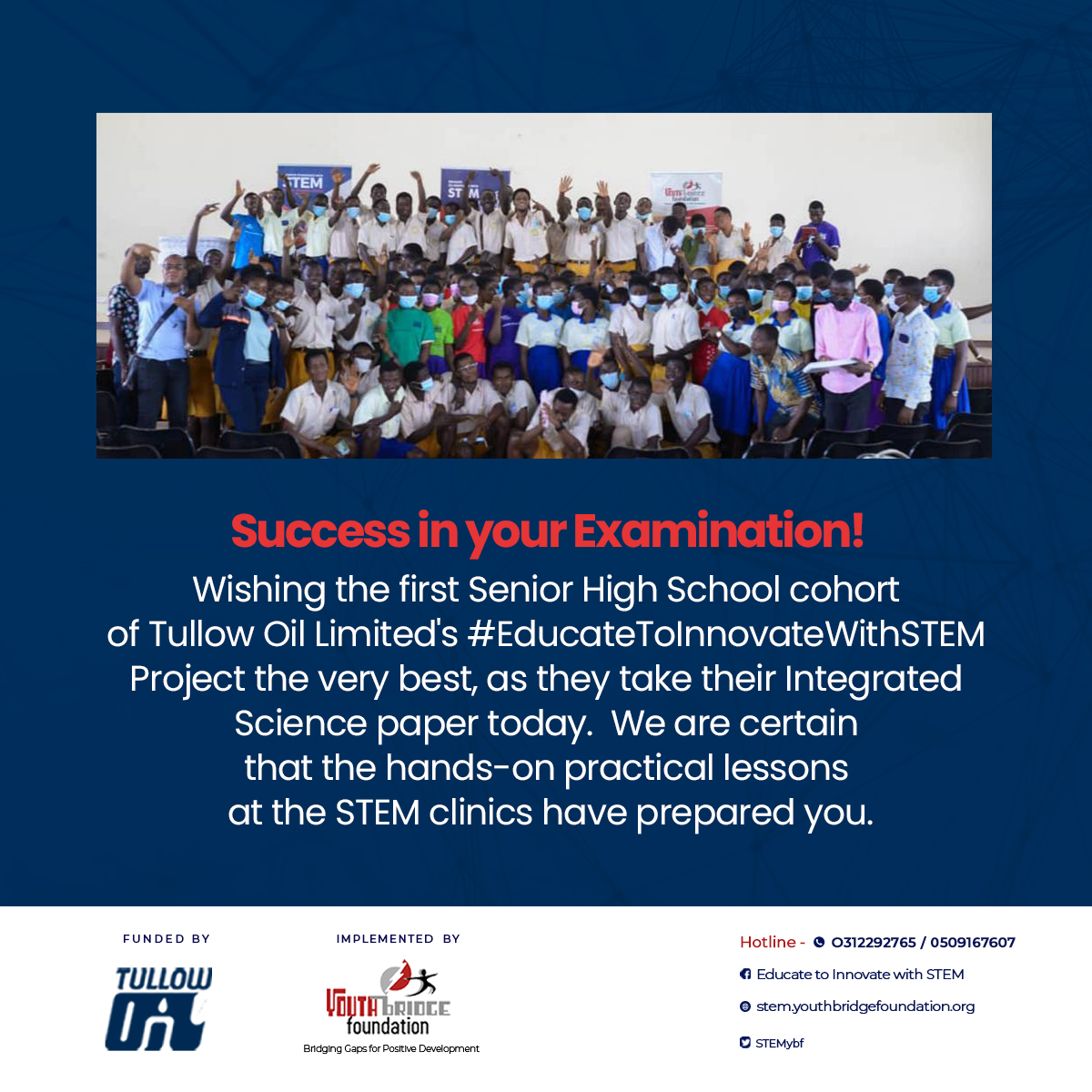 Wishing the first Senior High School cohort of <a href="/TullowOilplc/">Tullow Oil plc</a>'s #EducateToInnovateWithSTEM Project the very best, as they take their Integrated Science paper today. We are certain that the hands-on practical lessons at the #STEM clinics have prepared you. #YouthMatter