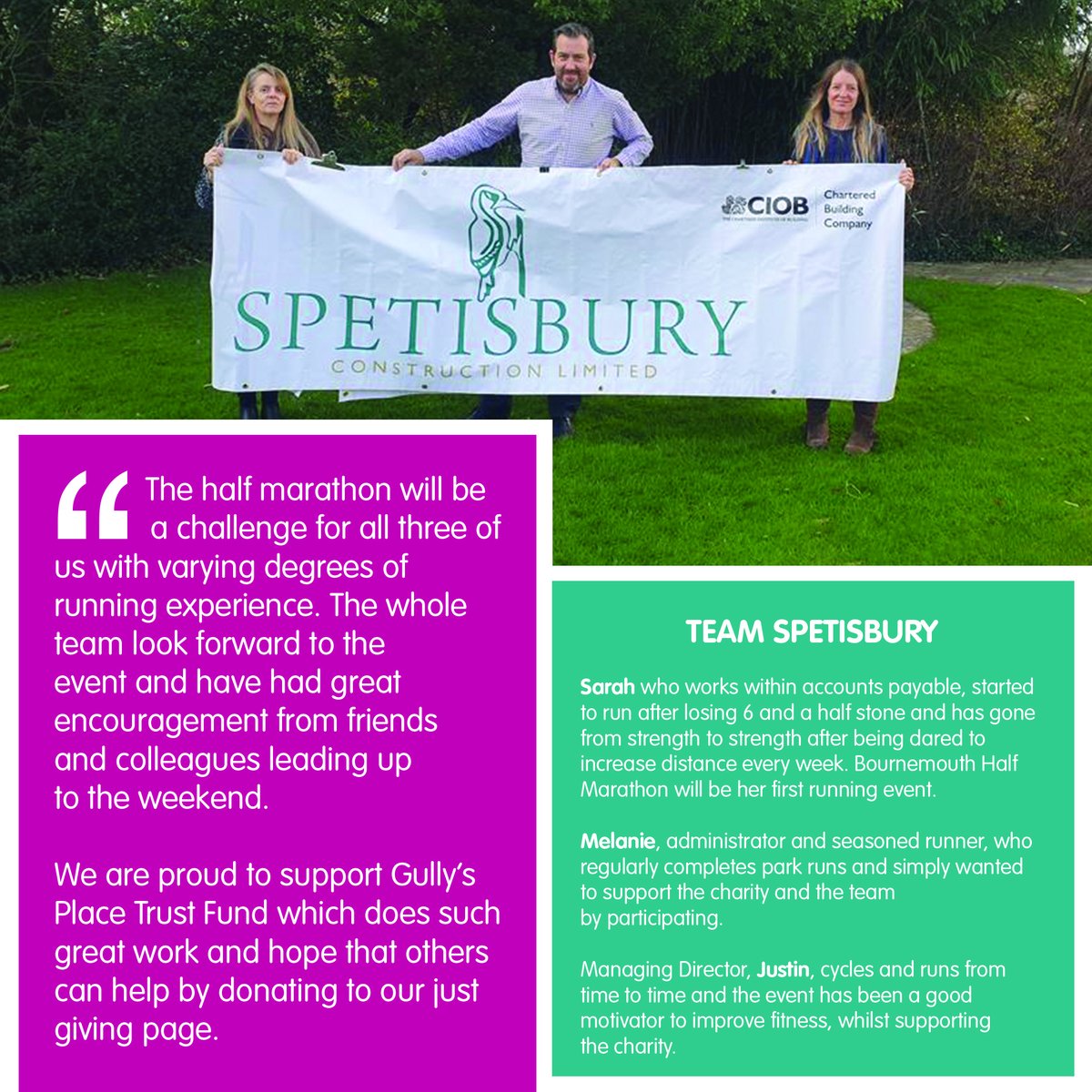 The amazing team at <a href="/SpetisburyCon/">Spetisbury Construct</a> are running the @BournemouthHalf Marathon to raise funds for <a href="/GullysPlace/">Gully's Place</a>!  ⭐️
They've already reached their £1,000 fundraising target but why not show your support and help them double it? Follow the link to donate now justgiving.com/fundraising/sp…