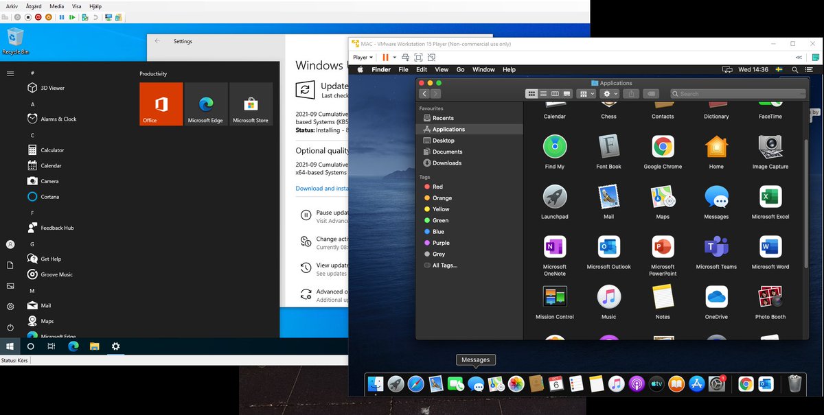 Really nice to have both Mac and Windows as VM's running side by side.