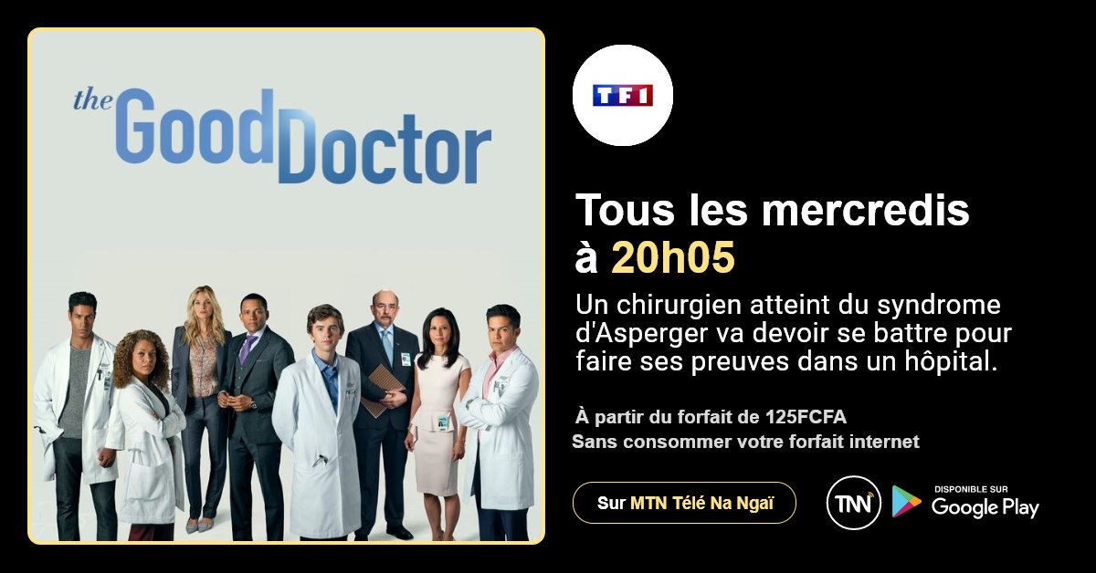 tele_na's tweet photo. Suivez la célèbre série "THE GOOD DOCTOR" sur TF1, depuis votre application mobile MTN Télé Na Ngai à partir de 125FCFA.            
Cliquez ici 👇      
https://t.co/PA6VtBkPGJ
@MTN_123 https://t.co/0Ichh8lQqE