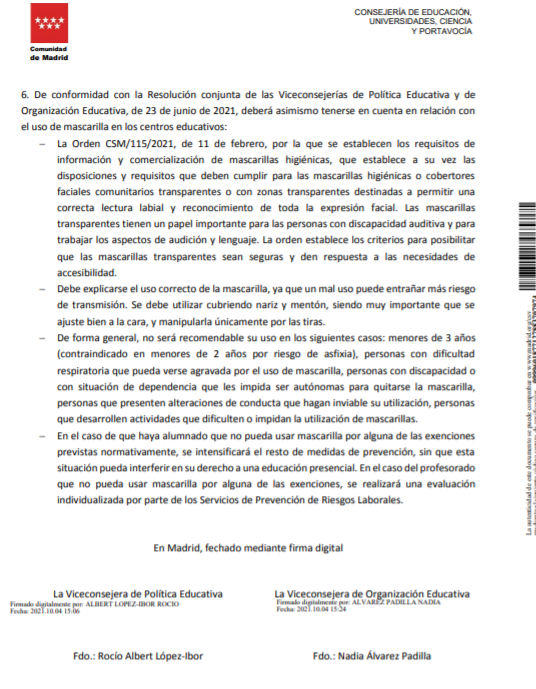 CER_OF_AUT's tweet photo. 🔥🔥🔥Finalmente, 04  Octubre, sacan una resolución conjunta salud y educación de Madrid,  desde la  se saltan el acuerdo interterritorial de ccaa firmado en agosto, y sacan esta resolución ayer, cambiando lo que les viene bien @CarolinaDarias @SaludPublicaEs @Pilar_Alegria ??? https://t.co/gMYskiEvIF
