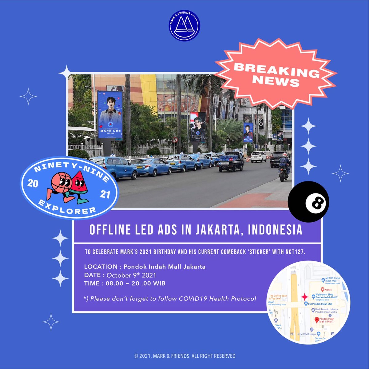 Mark_n_friends's tweet photo. Finally ready to launch!๐ข
โจOFFLINE LED ADS in Jakartaโจ
For more information please refer to the poster.
Come, take your best photo๐ธ don't forget to upload and tag us with #99Explorer21inJakarta
See yaa!๐
#99Explorer #MarkAndFriends #MARKLEE #MARK #NCT #SUPERM https://t.co/Ii4wPbJNks