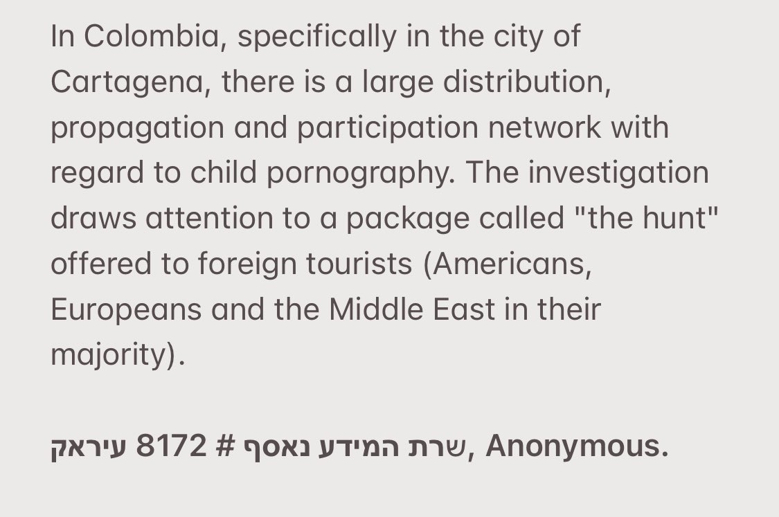 YourAnonNewsESP's tweet photo. “The hunt” 🇨🇴

The package consists of taking girls under 14 to open areas, where they are released in the field at night and behind them men come out to catch them, as if they were animals, and between 2 and 5 men "capture or hunt" them and in the dark they proceed to rape them. https://t.co/VK608l5IxM