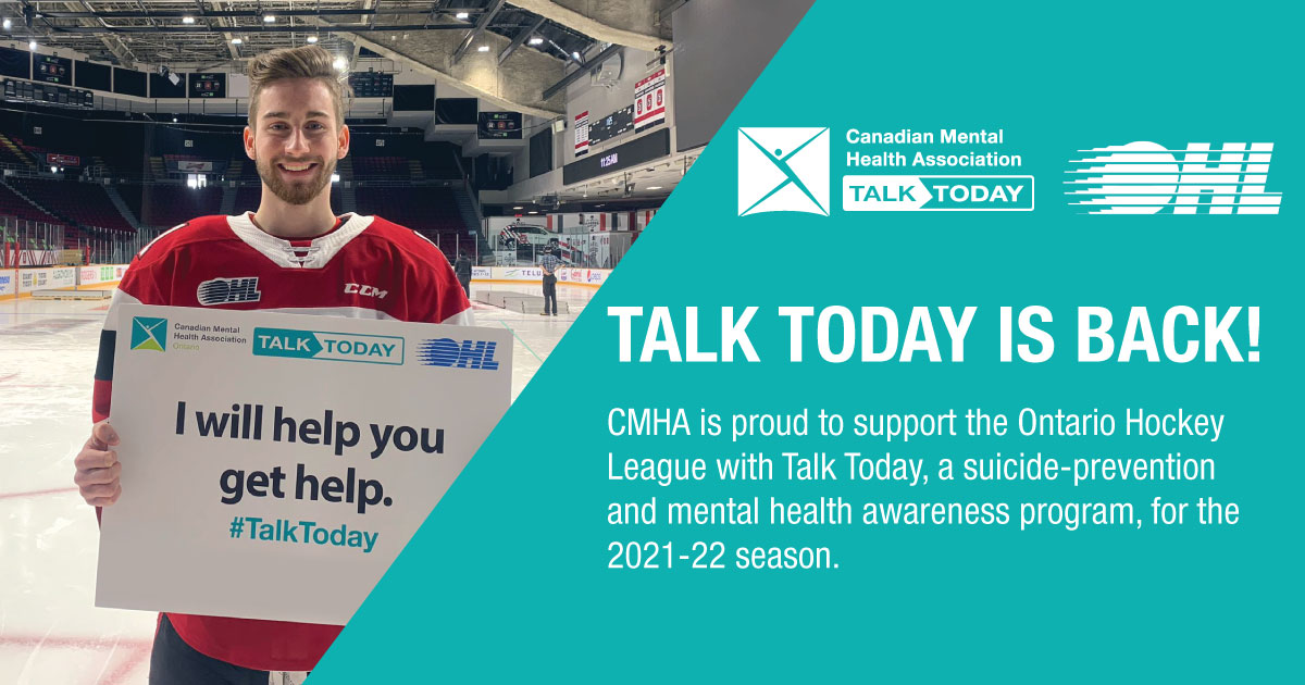 CMHAOntario's tweet photo. .@OHLHockey is back and weโre excited for another season of our #TalkToday mental health partnership with the league. Learn more about our partnership and access a special coupon code for #OHLLive by visiting: https://t.co/Ezh1EMPIUc https://t.co/1ye9mx8Qge