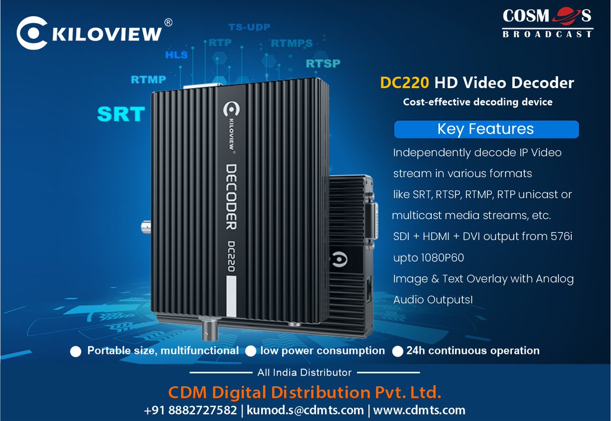 PvtCosmos's tweet photo. Kiloview DC220 RTMP Decoder
#Kiloview #HDMI #USB #Input #Output #SD #HD #SDI #Videoconverter #CV180 #CV190 #KiloviewE1 #Power #Supply #Multipleplatform #Streaming #Facebook #twitter #youtube #instagram #insta #kiloviewPseries #DC220 #encoder #decoder #videoencoder #videodecoder https://t.co/TYF6APJUM6