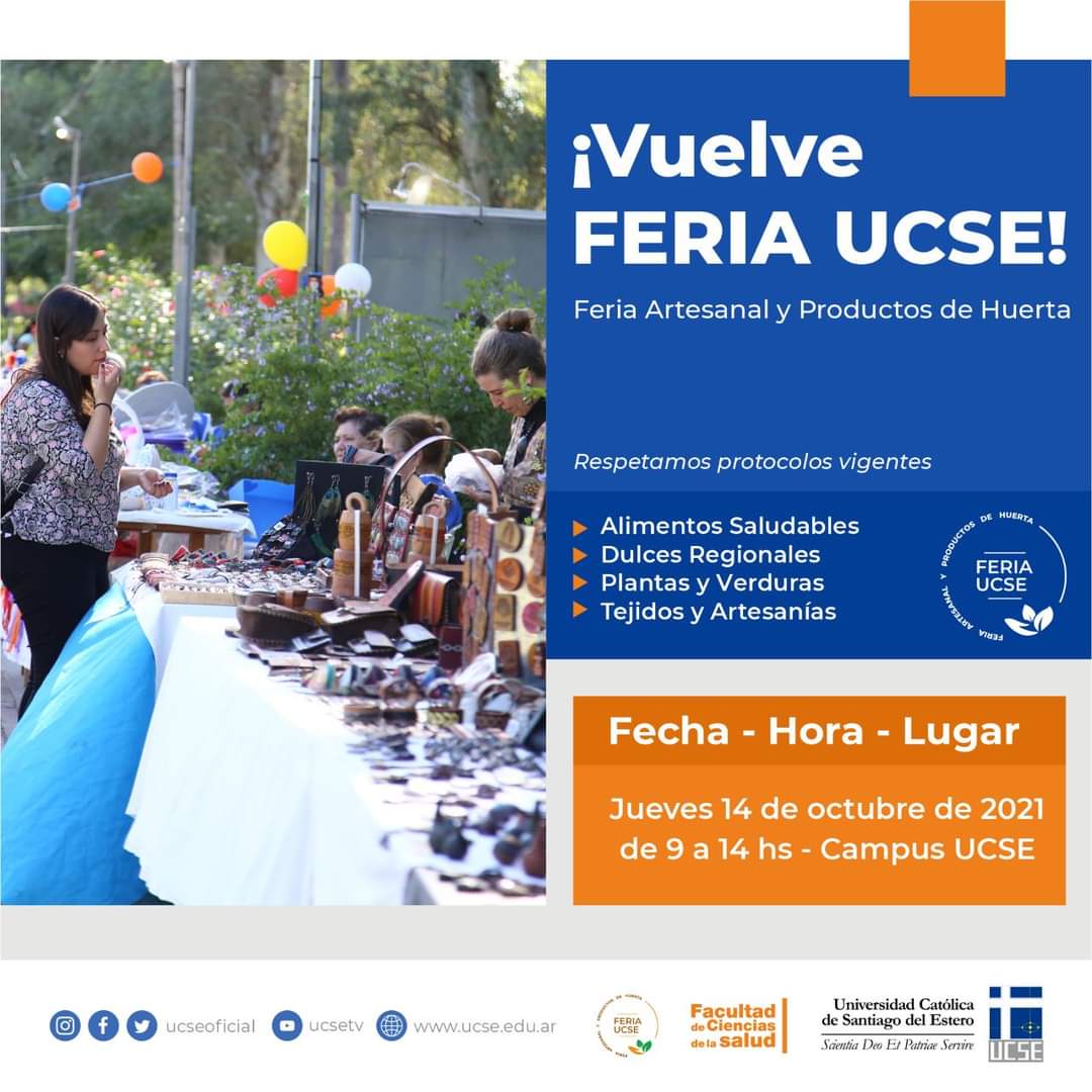 UCSEoficial's tweet photo. 😃 ¡No te pierdas la Feria UCSE! - Productos artesanales y de huerta.

👉 Jueves 14/10 - 9 a 14 hs

📌 Campus UCSE

#UCSE #Feria #productosartesanales #huerta https://t.co/f46EeJ44T7