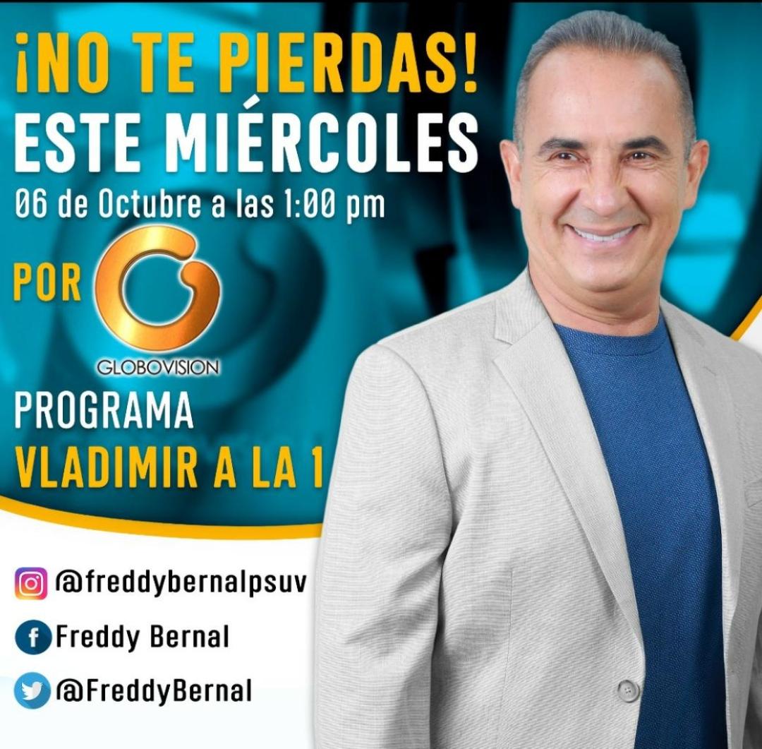 ¡No te pierdas! a la 1:00pm, estará el próximo gobernador del Táchira <a href="/FreddyBernal/">Freddy Bernal</a>, en programa📺
"Vladimir a la 1" por GLOBOVISIÓN
#ClapTachiraConBernalGobernador 💛🖤💛
<a href="/TachiraNoticias/">Táchira Noticias</a> <a href="/fogoninforma/">fogoninformativo</a>
<a href="/BermudezJoseA/">Bermúdez José</a> <a href="/Juntosxtachira1/">Juntos por Táchira</a> <a href="/arguelloyepfri/">Yepfri Arguello</a> <a href="/Juntosxtachira1/">Juntos por Táchira</a>