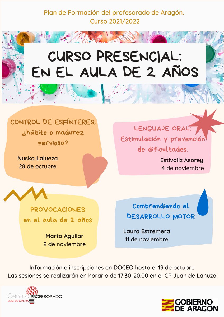 Curso presencial: En el aula de dos años 🤗 Control de esfínteres, lenguaje oral, provocaciones y desarrollo motor con unas ponentes simplemente maravillosas ❤️ ¡Os esperamos!