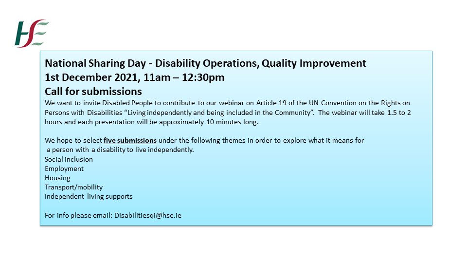 National Sharing Day - Disability Operations, Quality Improvement Webinar: 1st December 2021, 11am – 12:30pm @DisabilityFed @_IHREC @InclusionIre @NatFedVolBodies @irishDeafsoc please retweet