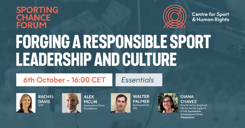 SportandRights's tweet photo. Coming up in 🔟 minutes at #SCF21 Forging A Responsible Sport Leadership and Culture moderated by @DianaChavezPM with Rachel Davis from @ShiftProject, @WPalmerSport from @Dartmouth and Alex McLin from Gymnastics Ethics Foundation 👇