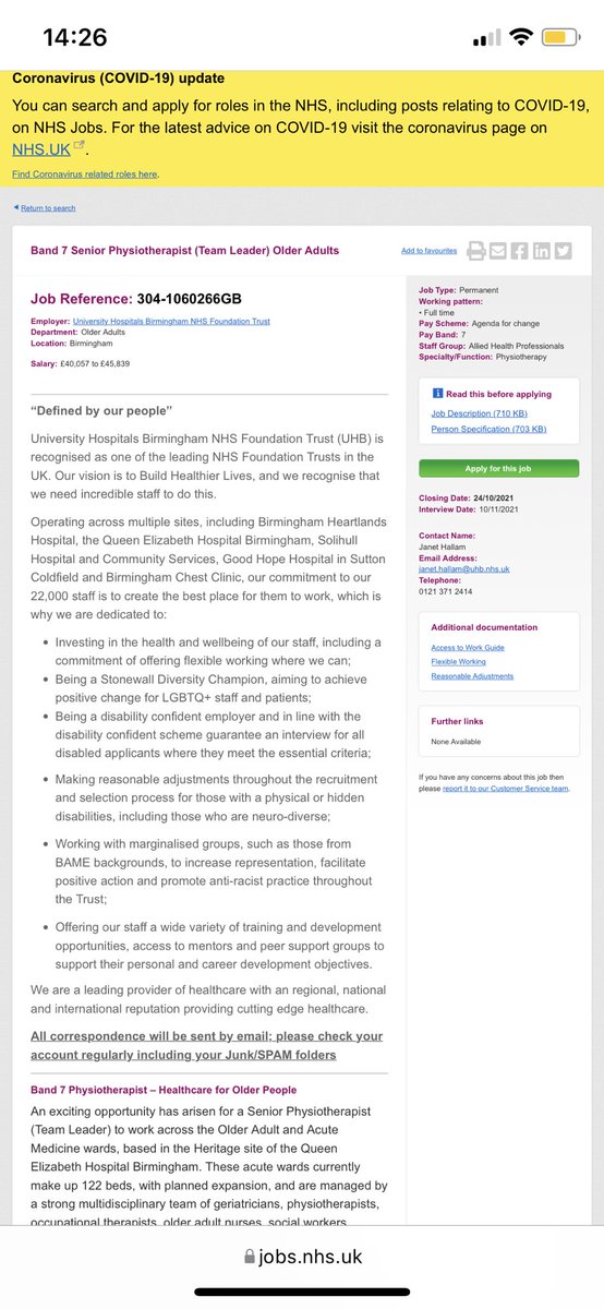 Beth Sykes (@beth_sykesx) on Twitter photo Band 7 Physiotherapy Older Adult <a href="/uhbtrust/">University Hospitals Birmingham</a> <a href="/UHBTherapy/">UHB Therapy Services</a>. Join a growing team, work alongside excellent geriatricians and older adult nurses, and champion gold standard care for older people in hospital. Apply here to take your next step 👇🏼 Band 7 Physiotherapy Older Adult <a href="/uhbtrust/">University Hospitals Birmingham</a> <a href="/UHBTherapy/">UHB Therapy Services</a>. Join a growing team, work alongside excellent geriatricians and older adult nurses, and champion gold standard care for older people in hospital. Apply here to take your next step 👇🏼