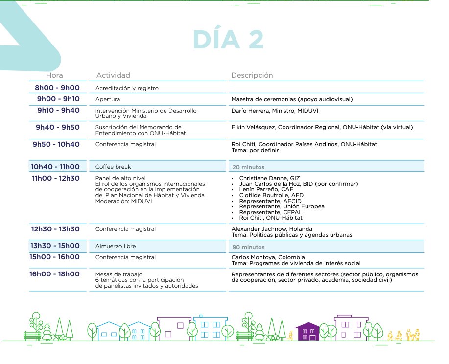 ONUHabitatAndin's tweet photo. 1⃣1⃣
20-22.10🇪🇨|#FUNEcuador Foro Urbano Nacional -HABITAT III +5.
3 días para consolidar y fortalecer el proceso de implementación de la #NAU y la institucionalización de la #AHSE a través del intercambio de conocimientos y experiencias. Conoce la agenda (tentativa) del evento: https://t.co/Hqjm9lOmXk