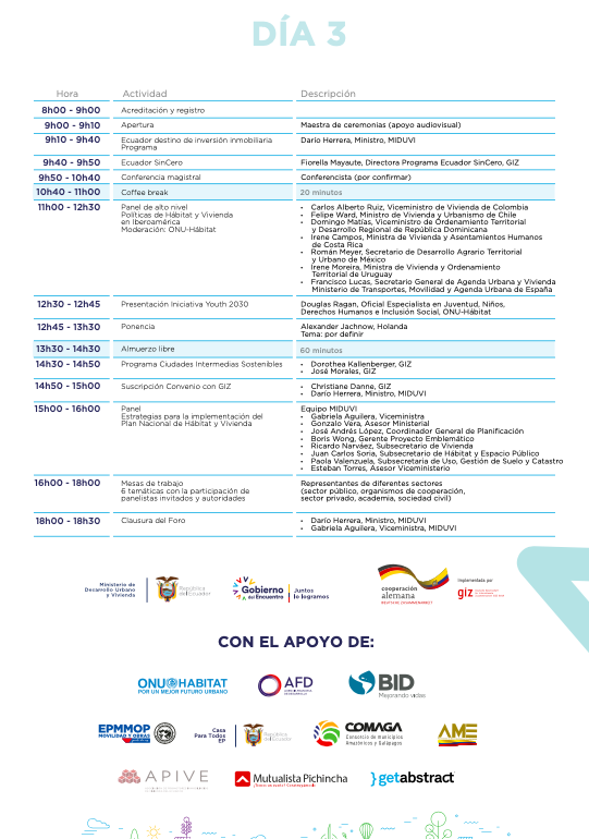 ONUHabitatAndin's tweet photo. 1⃣1⃣
20-22.10🇪🇨|#FUNEcuador Foro Urbano Nacional -HABITAT III +5.
3 días para consolidar y fortalecer el proceso de implementación de la #NAU y la institucionalización de la #AHSE a través del intercambio de conocimientos y experiencias. Conoce la agenda (tentativa) del evento: https://t.co/Hqjm9lOmXk