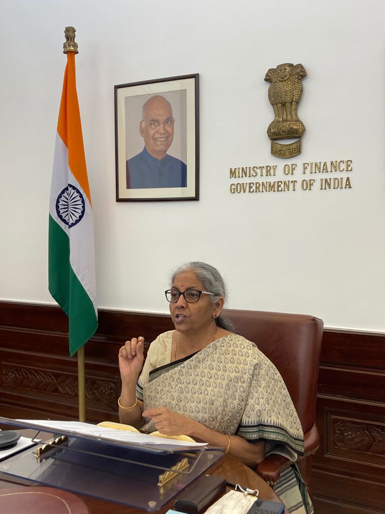 nsitharamanoffc's tweet photo. Smt @nsitharaman delivers the keynote address at the Maximum India Conclave 2021 organised by @IndianVCA. https://t.co/uF6LFjBP0z