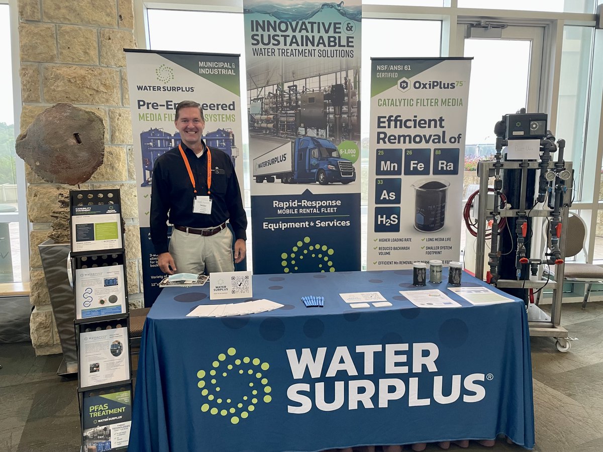 There are still a few hours left to visit Mike at our booth at the <a href="/IRWA4221/">Iowa Rural Water Association</a> conference in Dubuque. Learn about our highly efficient iron and #manganese filtration systems, #pfas removal, or any of our other equipment and services.
#ruralwater #watertreatment #pilot #WaterSurplus