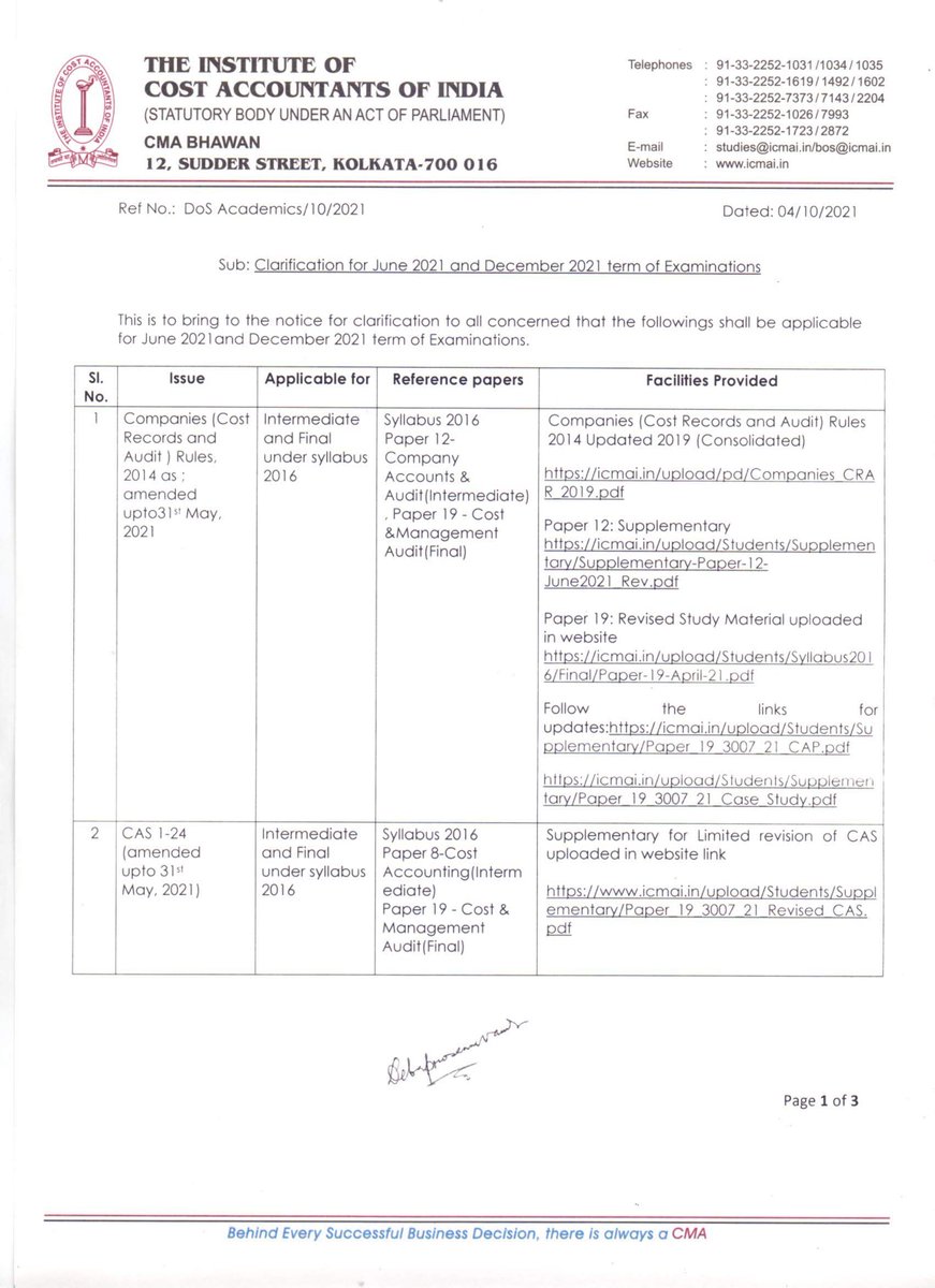 ICMAIPune's tweet photo. Dear CMA Students Intermediate &amp; Final,

Notification 04-10-2021
Clarification for June 2021 &amp; December 2021 term of examinations 

Link
https://t.co/LFnPG1ws4e

The Institute of Cost Accountants of India https://t.co/2Mj2z6L8PL
