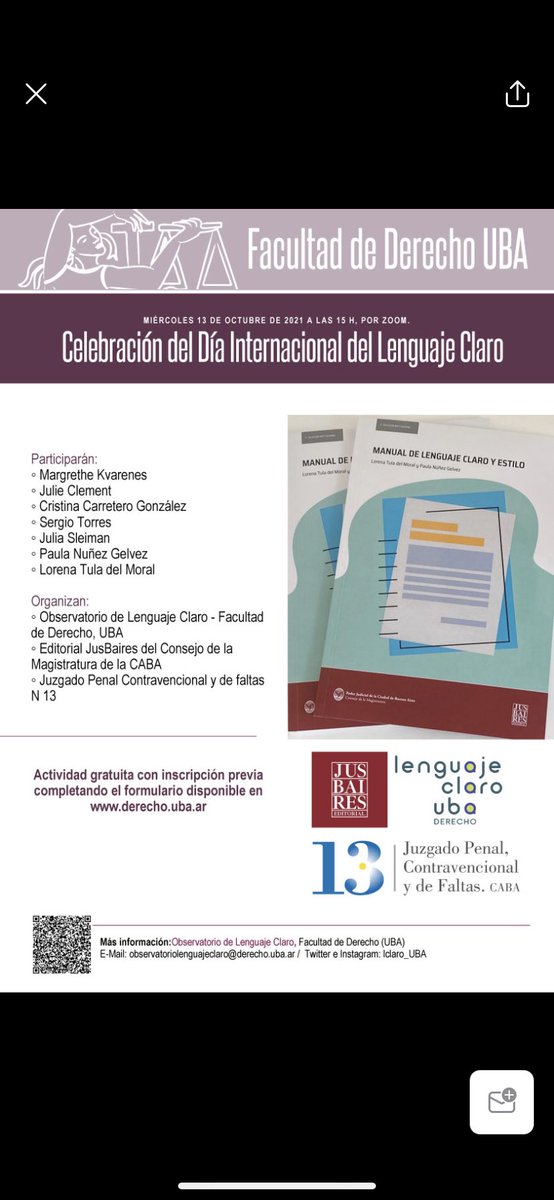 LClaro_UBA's tweet photo. JORNADAS 🖥

Te invitamos a celebrar el Dia Internacional de #LenguajeClaro 

📅 miércoles 13/10
⏰ 15 hs 🇦🇷 
 
Link de inscripción 👉  https://t.co/SjSUzEJLuh

No te lo pierdas‼️ https://t.co/BpMrZ6eDWS