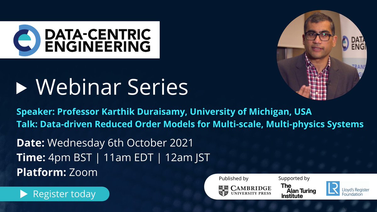 DCE_Journal's tweet photo. ๐จ1 hour to go! ๐จ
Join Karthik Duraisamy and DCE for a seminar on Data-driven Reduced Order Models for Multi-scale, Multi-physics systems๐๏ธ๐งโ๐ป
Join us LIVE on Zoom here: https://t.co/wcuwqVfOKE
#Data #Webinar #DCEWebinar https://t.co/X2bWrtoWfs