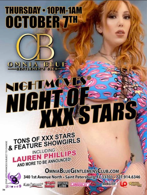 Let's party like pornstars in Tampa, FL with @NightMovesShow.   Are you going to join the fun when I<a class="tags" target="_blank" title="On Twitter" href="/?out=eyJ0eXAiOiJKV1QiLCJhbGciOiJIUzUxMiJ9.eyJpYXQiOjE3MjI0NzgwMzMsImlzcyI6InR3cG9ybnN0YXJzLmNvbSIsIm5iZiI6MTcyMjQ3ODAzMywiZXhwIjoxNzU0MDE0MDMzLCJyZWRpcmVjdF91cmwiOiJodHRwczovL3R3aXR0ZXIuY29tL05pZ2h0TW92ZXNTaG93In0.wab2Sqan5Y8F8_Jeyjpiqk-dXnFNHRg-otEL-1C0TM10Gxg9Mg364U5cb8tIGDaCwy765eG62D0Br-fyLBWrjA">@NightMovesShow</a><a href="/tag/laurenphillips"class="tags"><span>#laurenphillips</span></a>
