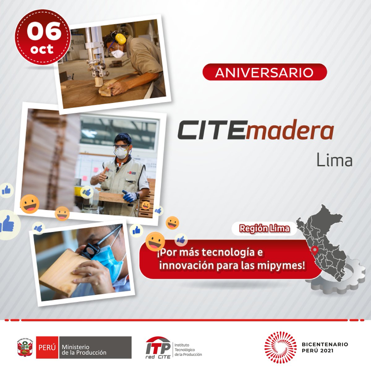 Instituto Tecnológico de la Producción (@itpproduccion) on Twitter photo 🥳 ¡Hoy la red CITE está de aniversario!
El <a href="/citeica/">CITEagroindustrial Ica</a> y el <a href="/CITEmadera/">CITEmadera</a> cumplen 21 años de vida institucional. ¡Saludamos a ambos CITE por su larga trayectoria promoviendo la innovación y tecnología en los sectores agroindustria y madera-muebles! 🔬👨🏻🔬 🥳 ¡Hoy la red CITE está de aniversario!
El <a href="/citeica/">CITEagroindustrial Ica</a> y el <a href="/CITEmadera/">CITEmadera</a> cumplen 21 años de vida institucional. ¡Saludamos a ambos CITE por su larga trayectoria promoviendo la innovación y tecnología en los sectores agroindustria y madera-muebles! 🔬👨🏻🔬