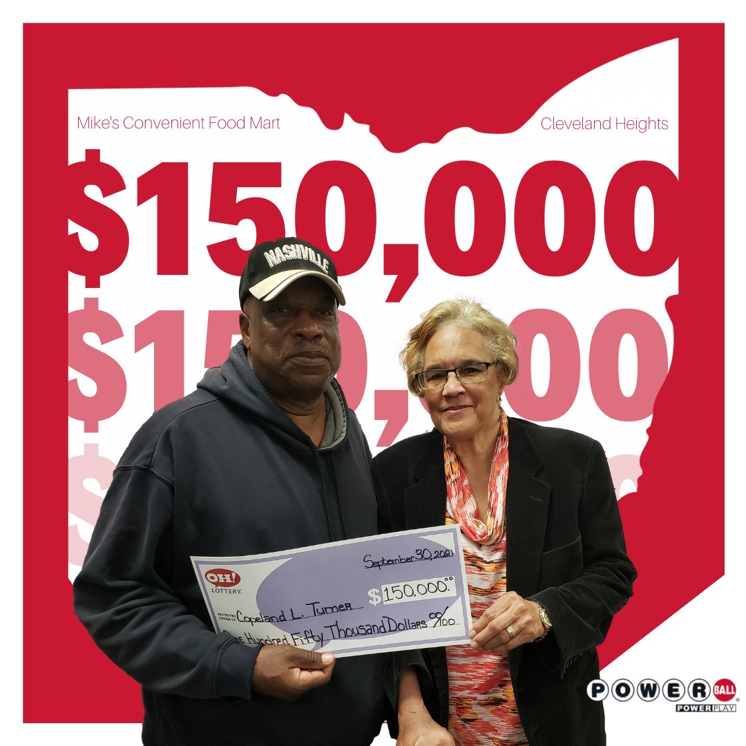 We're celebrating #WinnerWednesday with a big win! Copeland and Jeanette of South Euclid claimed a $150,000 win on Powerball. They purchased the ticket at Mike's Convenient Food Mart in Cleveland Heights. Congrats, winners! https://t.co/Nltb8P6hXy