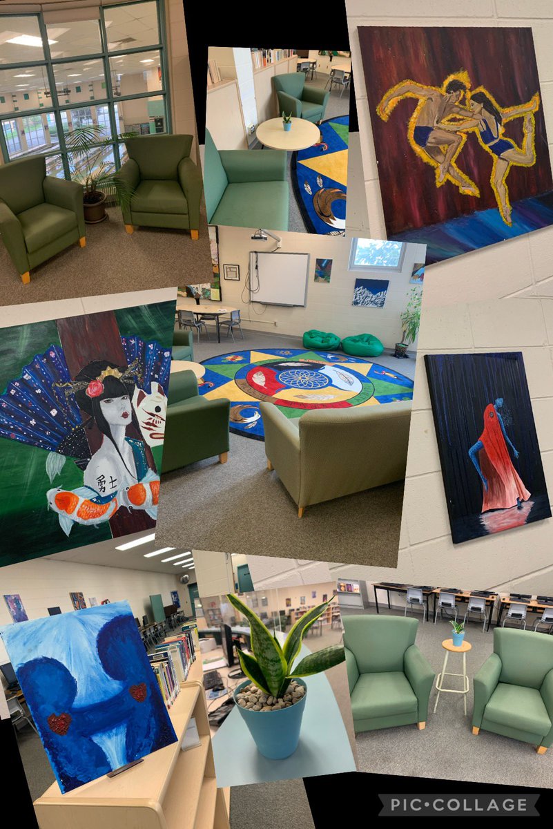 StPiusLC's tweet photo. Creating inviting spaces in the @StPiusXOCSB learning commons.  Thank you @MsJulieG for the beautiful student art #welcome #community #comeseeus! https://t.co/BwVX2H9OUN