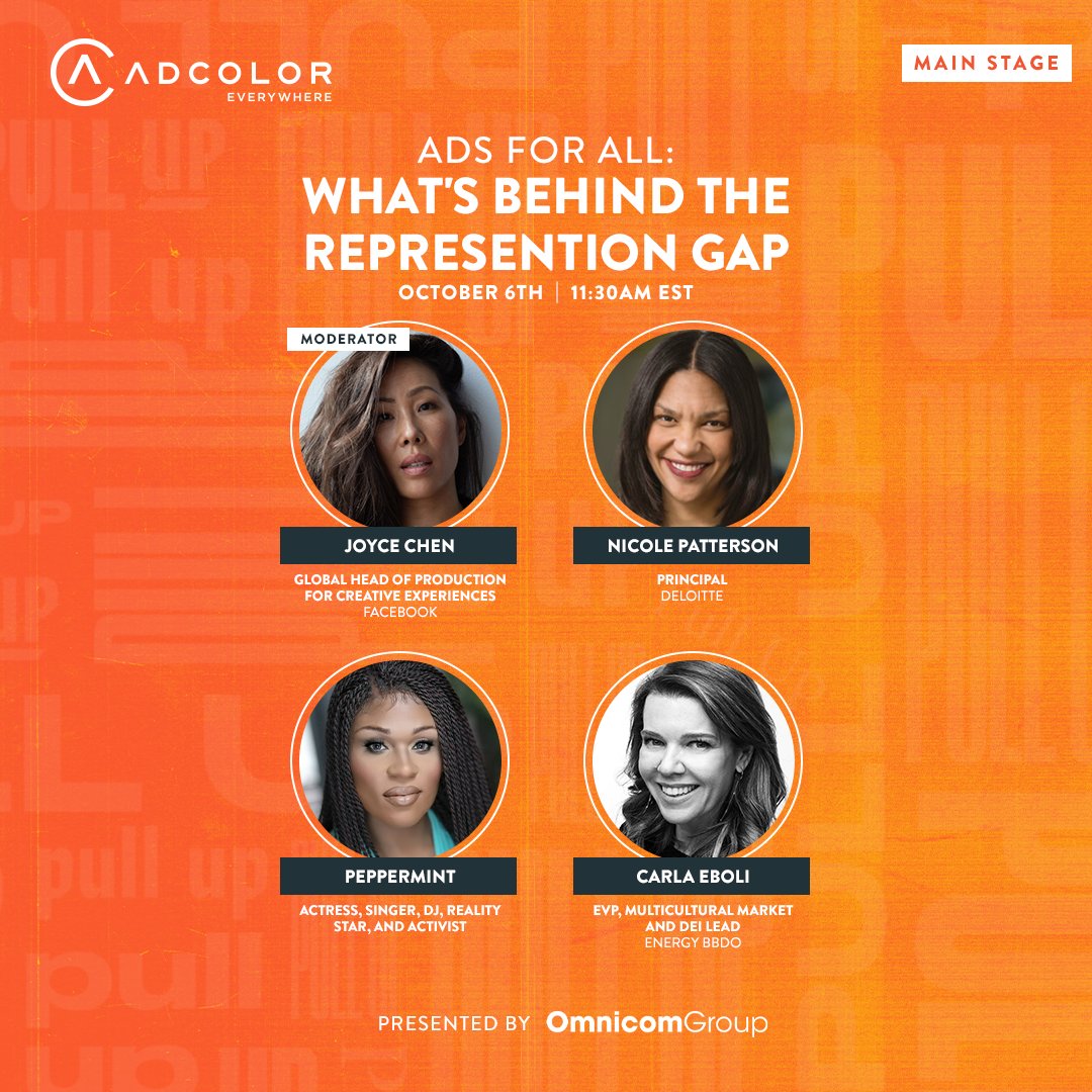 Attending @ADCOLOR this week? Be sure to check out our DEI Lead, Carla Eboli, on the Main Stage today at 11:30 ET! "Ads for All: What's Behind the Representation Gap" will pose the question "What is holding the industry back?" 

#ADCOLOREverywhere #PullUpForADCOLOR