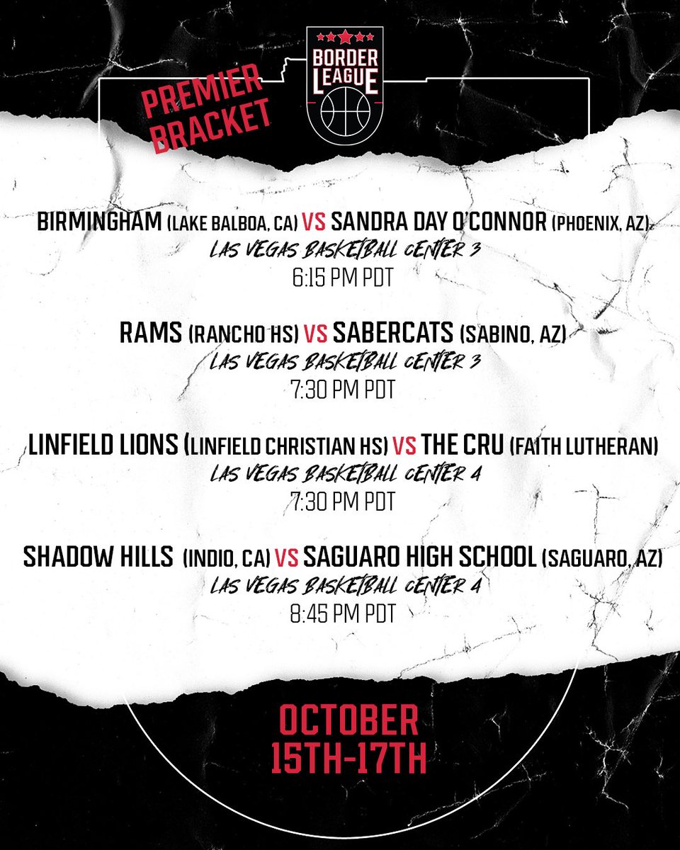 brdrleague's tweet photo. Premier Bracket Day 1 Schedule. #BorderLeague

Due to capacity within the venue, tickets will be limited. Be sure to purchase your tickets before they sell out! Link in bio or here: https://t.co/it9FYZG4tY https://t.co/v7ACyeoTIt