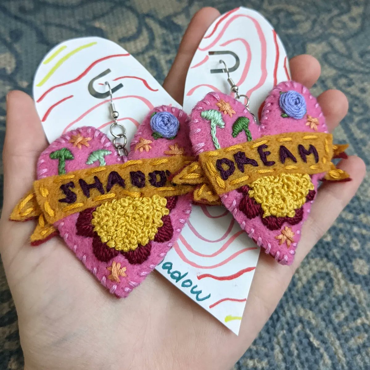 AmeliaEmbroider's tweet photo. Some custom earrings from last month! I still have a couple custom slots open! These are my last customs of the year, so snag em while you can! https://t.co/6TkIBlOIO9