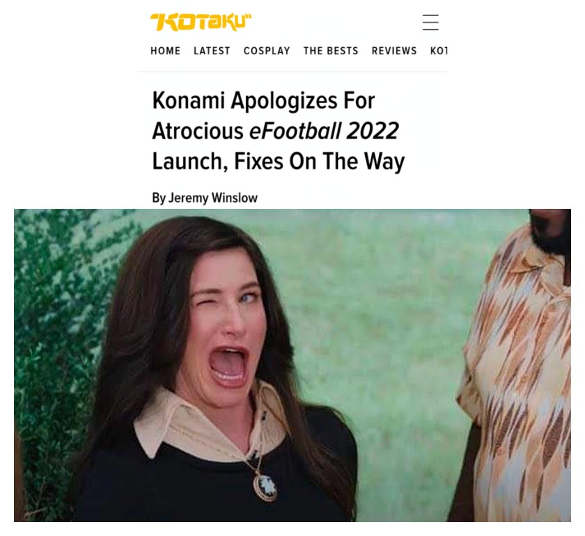coolguyfonz's tweet photo. A live look at konami's apology for efootball 22 #GitGud https://t.co/EuBxqEX6vB