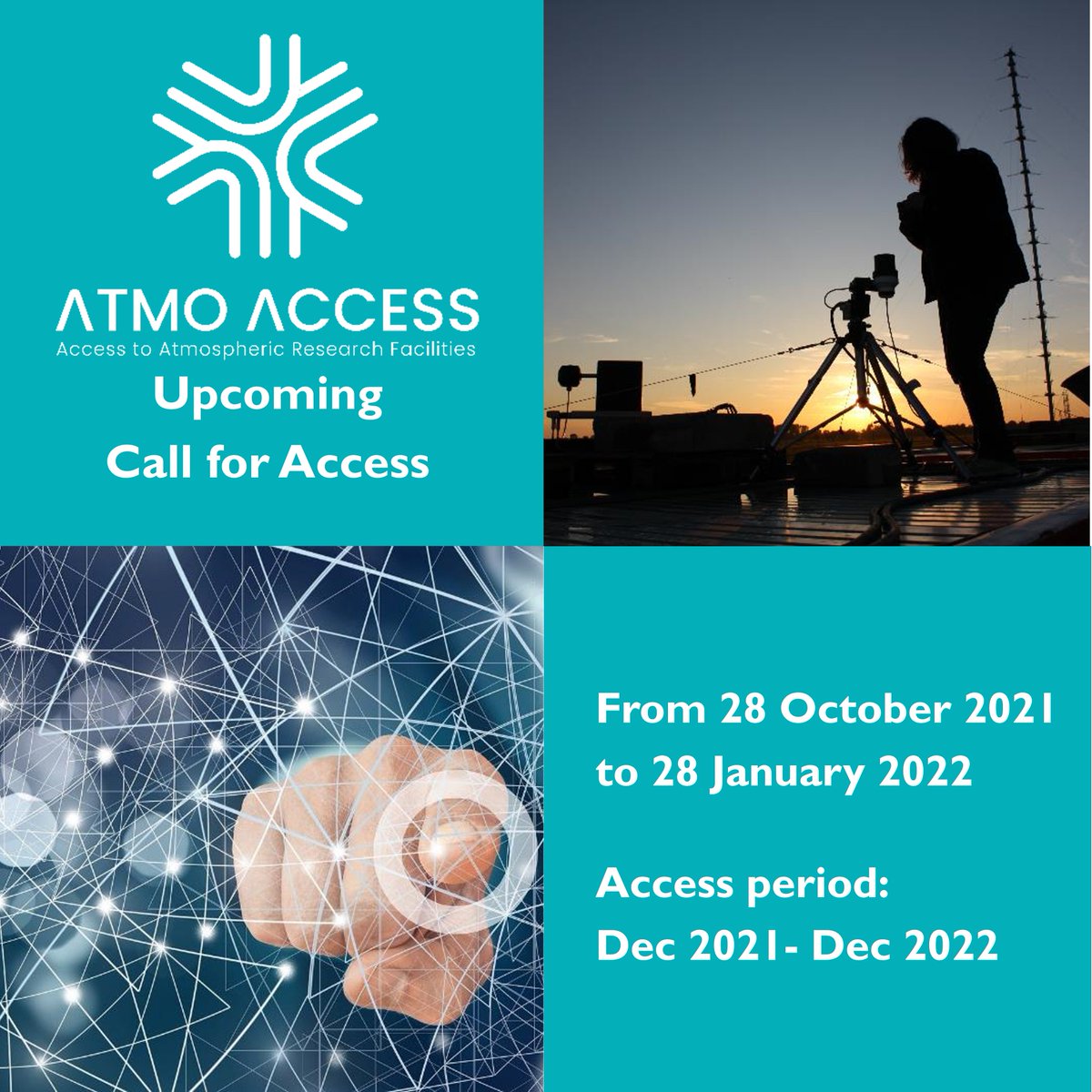 atmo_access's tweet photo. 🔜The first call for proposals to access the 43 @atmo_access  facilities will open on 28 October 2021 ! 
ℹ️ More information on available facilities, eligibility and application process at https://t.co/4Izfxl398I https://t.co/skuf2bMjcQ