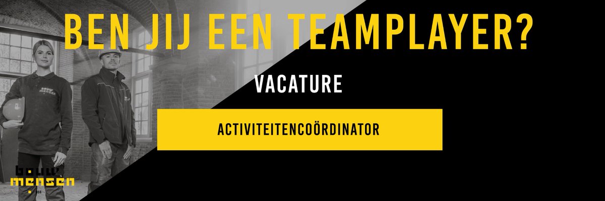Ben jij een teamplayer?
Wij zijn op zoek naar een enthousiaste activiteitencoördinator. 
Ben jij degene die graag deze uitdaging aan wil gaan en ons team komt versterken?
Bekijk de vacature op onze website. 
bouwmensen.nl/vacatures/acti…
#ookdatisdebouw #jegaathetmaken #bouwmensen