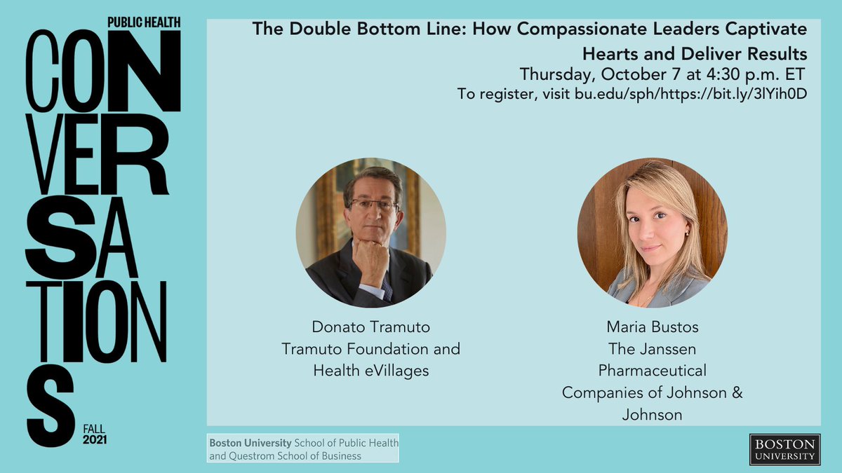 DonatoTramuto's tweet photo. Tomorrow 10/7 at 4:30 ET,  I will be discussing my new book, The Double Bottom Line: How Compassionate Leaders Captivate Hearts &amp; Deliver Results with Maria Bustos.  Register today for this webinar hosted by  @BUSPH &amp; @BUQuestrom #thedoublebottomline 

https://t.co/SqFvpa40im https://t.co/ybTOq54D4d