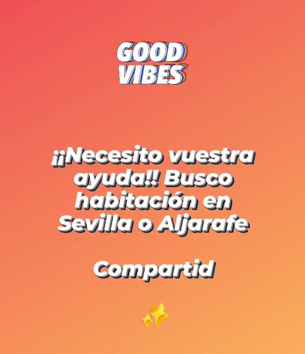 Si sabéis de alguien que necesite compañera de piso no dudéis en contactar conmigo por MD. 💌📩

Ayudadme a difundir un poquito.
¡¡Gracias!!!

#sevilla #piso #pisocompartido