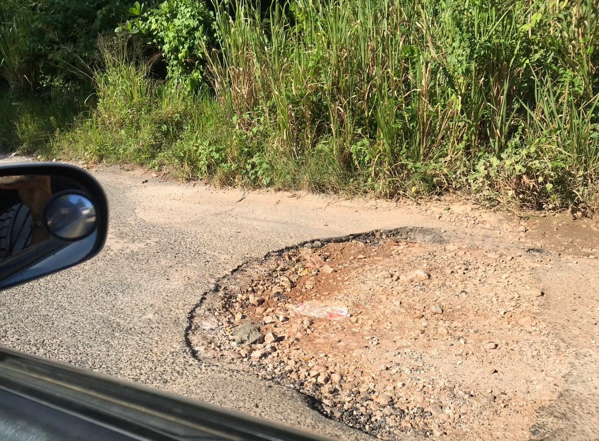 ZealGD's tweet photo. @KrystalLeeCares The roads from Brown's Town to Runaway Bay are in a deplorable state and are likely going to cause major damages to people's vehicles and possibly accidents. What will be done about it? 
@AndrewHolnessJM 
Attached are just a few of the many potholes that exist. https://t.co/omp1e25bme