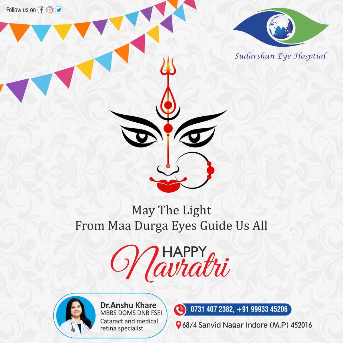 May the brightness of Navratri fill May the brightness of Navratri fill your days with cheer, May all your dreams come true.
Happy Navratri!

#sudarshaneyecare #HappyNavratri #Navratri2021