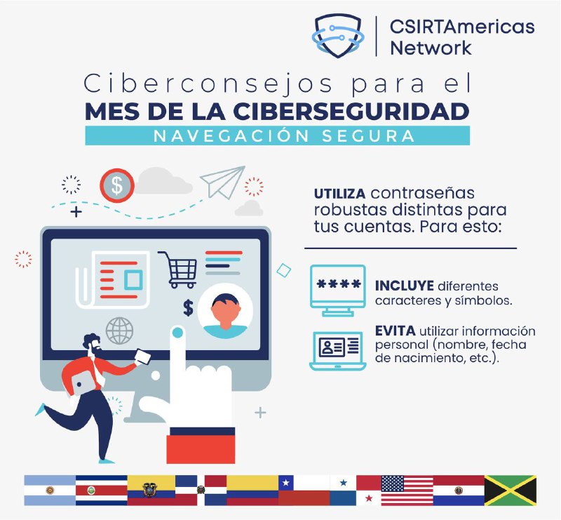 micittcr's tweet photo. Arranca la primera campaña educativa regional de #CSIRTAmericas. En Octubre, los CSIRTs brindarán #ciberconsejos para:
👫Usuarios
👪Padres, madres, maestros y tutores
🏢PYMES
🧓👴Adultos mayores
¡Acompáñanos y comparte! #séciberseguro #CSIRTCR #MICITT @OEA_Cyber https://t.co/5zd0XAAScV