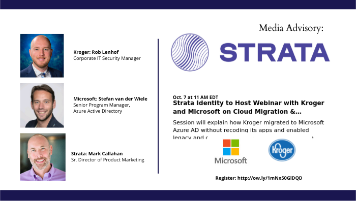 StrataIdentity's tweet photo. TOMORROW: Join @StrataIdentity and our friends at @kroger and @Microsoft for a (virtual) #firesidechat about Kroger's path to #appmigration and #identitymodernization through #identityorchestration. Register:
https://t.co/cGAiaENhB2 https://t.co/dVsUwq4Xyf