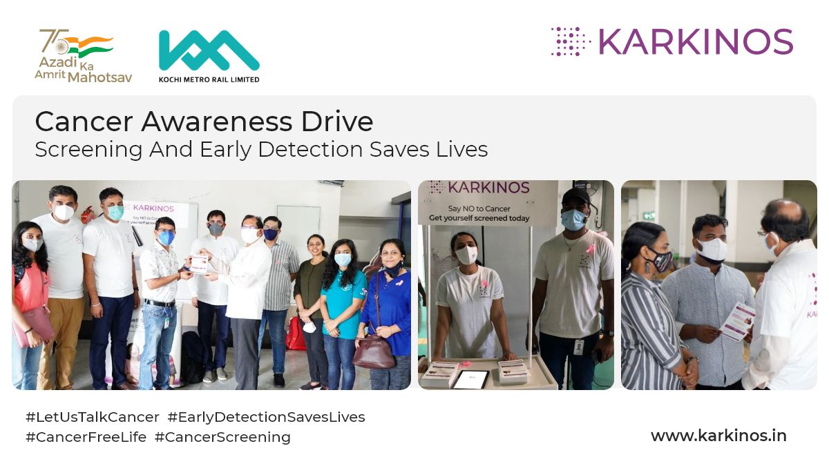 karkinoshealth's tweet photo. Kochi Metro Rail Limited partnered with #KarkinosHealthcare as a part of the 75th #AzadiKaAmrutMahotsav to bring #CancerAwareness among their users.

Karkinos employees reached out to KMRL users to spread awareness on early #CancerScreening &amp; Detection to lead a #CancerFreeLife. https://t.co/Ovtfll5i1G