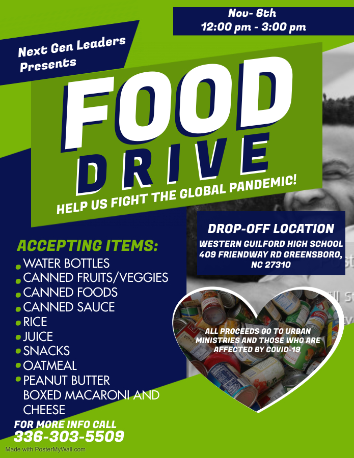 Our young men from Next Gen Leaders will be hosting a drive-thru  food drive on Saturday, November 6th from 12pm -3pm here at the school.