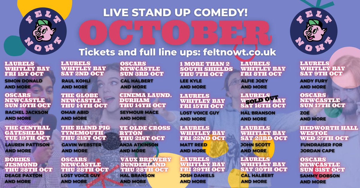 Look at all the amazing stand up shows we have around the North East this month! Tix and full line ups here: feltnowt.co.uk/events/